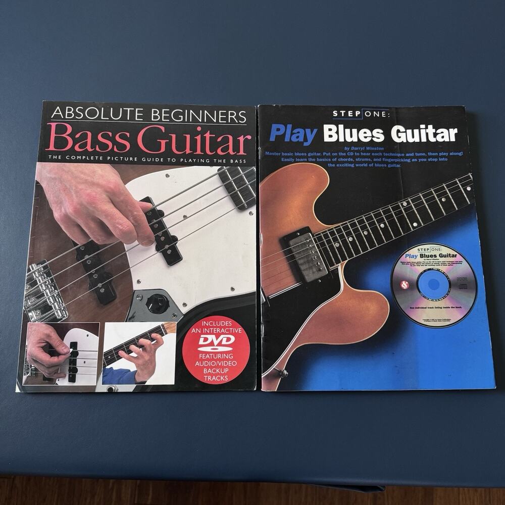 Lot of 2 Absolute Beginners - Bass Guitar: Book/DVD Pack & Play Blues Guitar